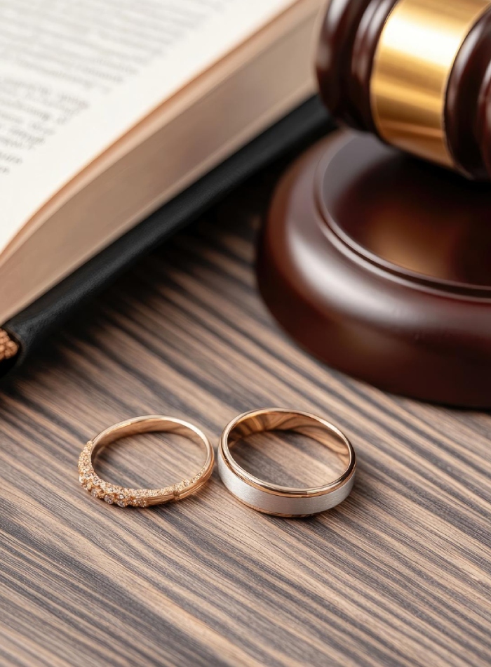 Symboles juridiques représentant l’intervention d’un avocat séparation dans la gestion d’une rupture de couple